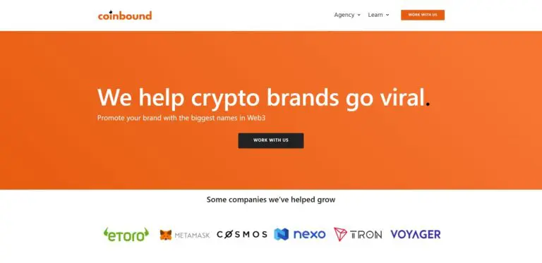 Coinbound crypto PR agency homepage