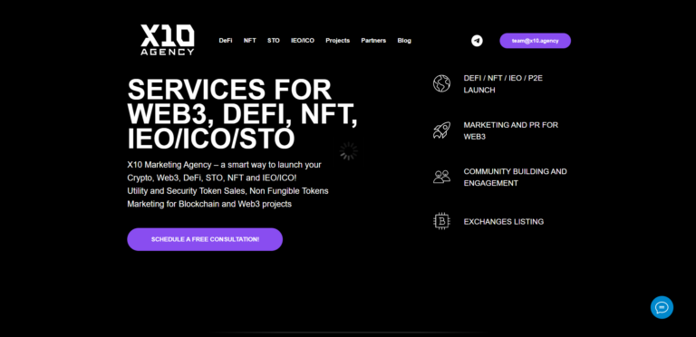 X10 Agency Web3 services homepage